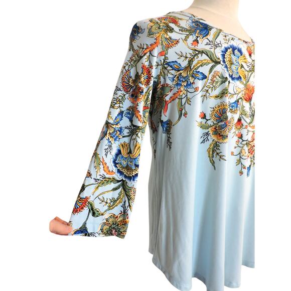 NWOT JM Collection Blue Floral Tunic Top Size 1X - Picture 3 of 5